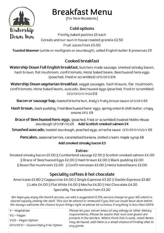 Breakfast menu